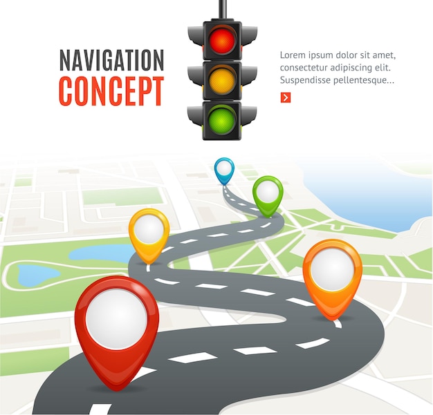 Navigation Concept with Traffic Light and Place for Your Text.