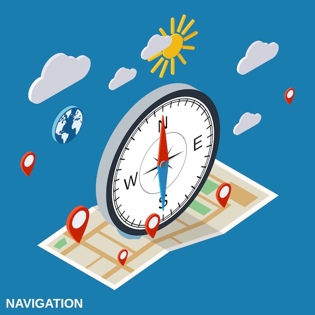 Navigation flat isometric vector concept illustration