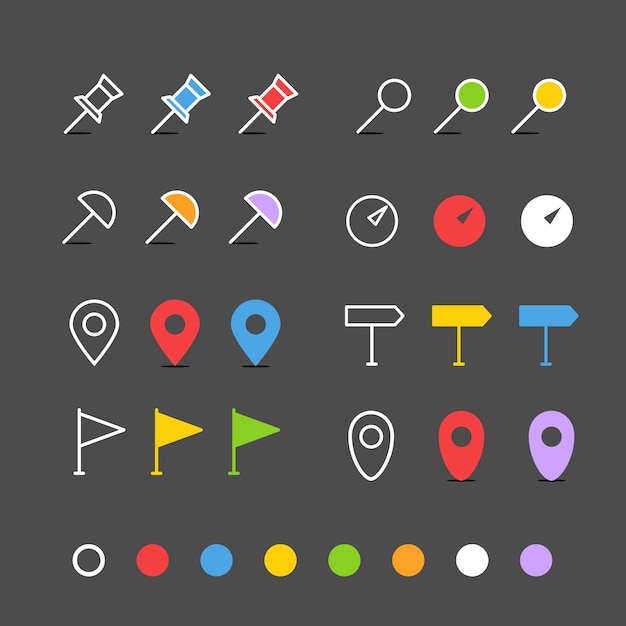 Vector navigation pins flat design collection