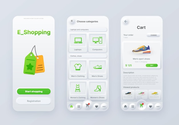 Neomorphic goods shopping and order interface