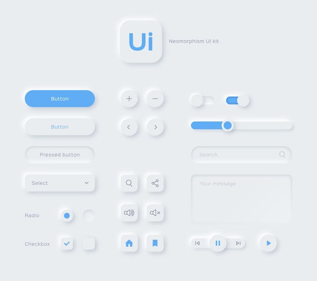 Vector neomorphic ui kit neomorphism style design elements