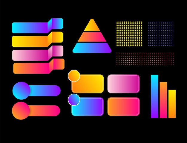 Neon gradient chart infographic element collection for reports and presentations