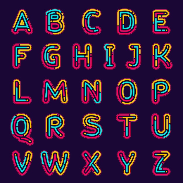 Neon line or fingerprint alphabet letters set.