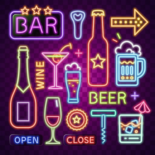 Vector neon vector of bar item.