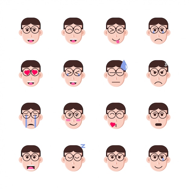 Vector nerd boy with glasses emoticon and avatar