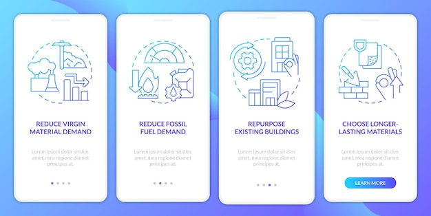 Net zero strategies blue gradient onboarding mobile app screen