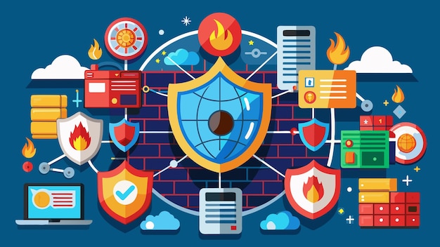 Vector network security firewall vector graphics illustration eps source file format lossless scaling icon