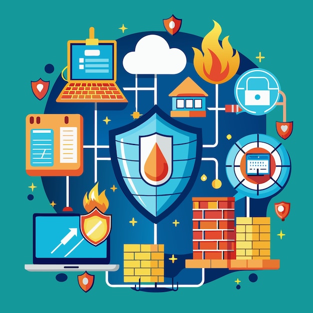 Vector network security firewall vector graphics illustration eps source file format lossless scaling icon