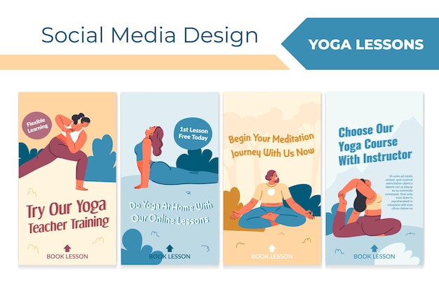 Vector network web page set for yoga training promo