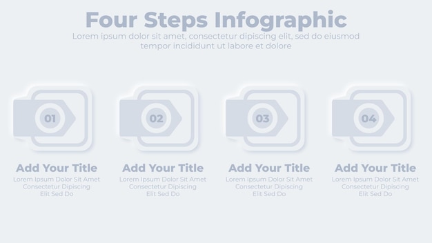 Vector neumorphic business 4 steps or options infographic presentation template