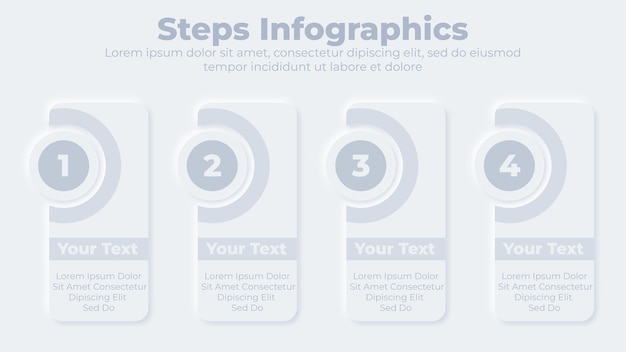 Vector neumorphic flow chart infographic creative concept with 4 steps presentation slide