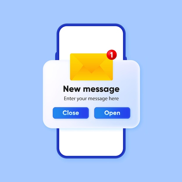 Vector new message notification label on screen device reminder concept enter your message here new email