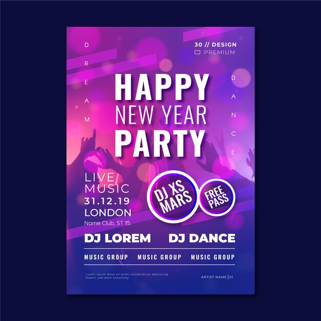 Vector new year 2020 party poster template with photo