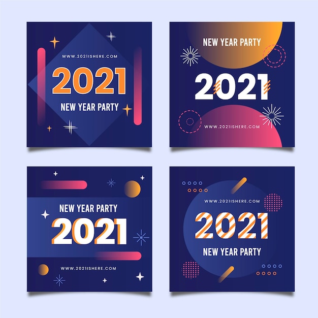 Vector new year 2021 party instagram post collection