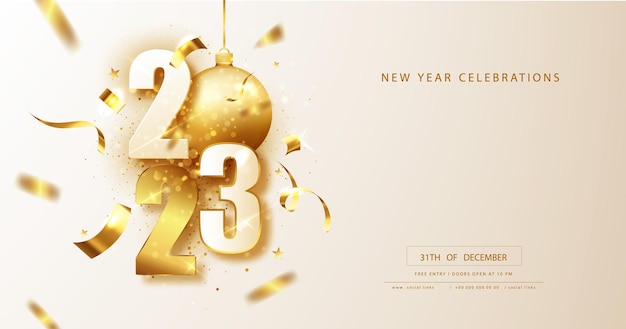 New year banner with decoration. For Christmas and winter holiday party flyers