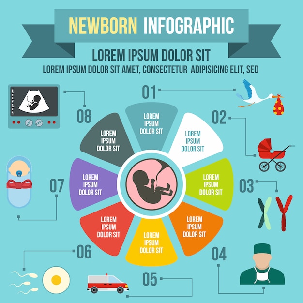 Newborn infographic elements in flat style for any design