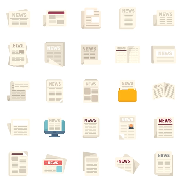 Newspaper icons set flat vector Stack magazine