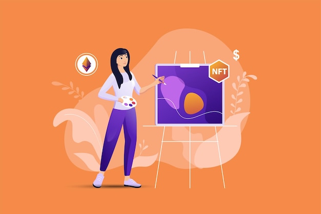 Nft artist concept with people scene vector illustration