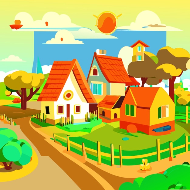 nice quiet village cartoon vector illustration