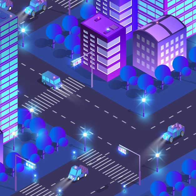 Night background isometric smart blue 3D illustration