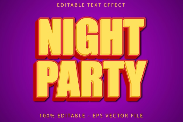 Vector night party editable text effect cartoon style