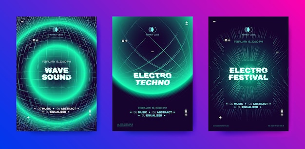 Vector night party flyers for electronic music festival invitation