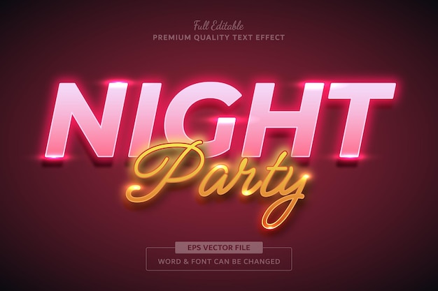 Vector night party pink yellow editable text effect font style