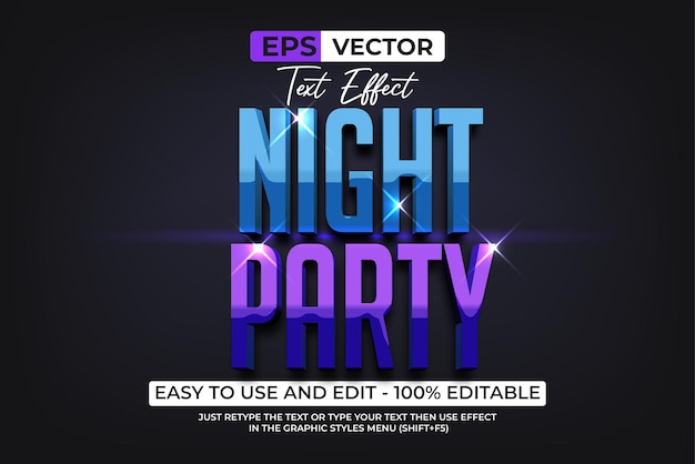 Vector night party text effect shiny style editable text effect