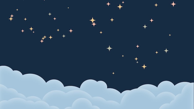 Vector night sky with clouds and stars vector illustration