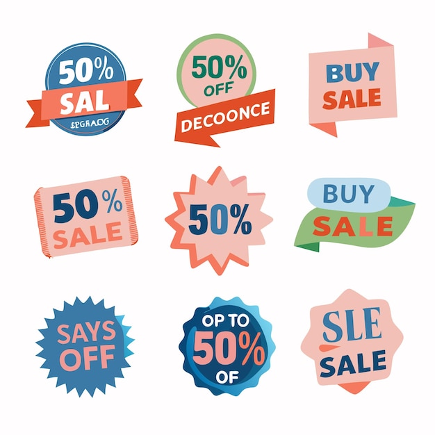 Vector nine colorful sale icons with different shapes and designs