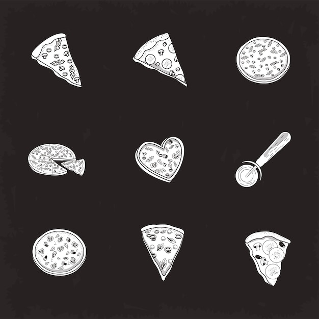 Nine italian pizzas icons