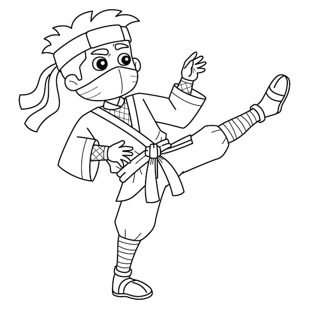 Ninja Doing Martial Arts Isolated Coloring Page