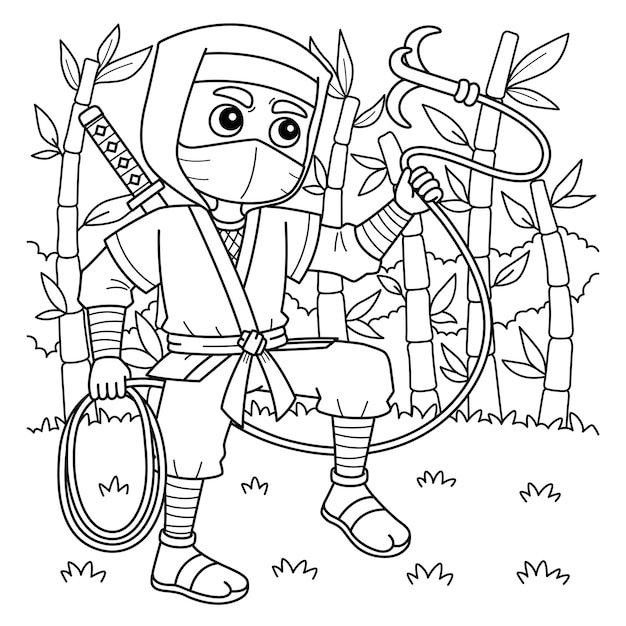 Ninja with Grappling Hook Isolated Coloring Page