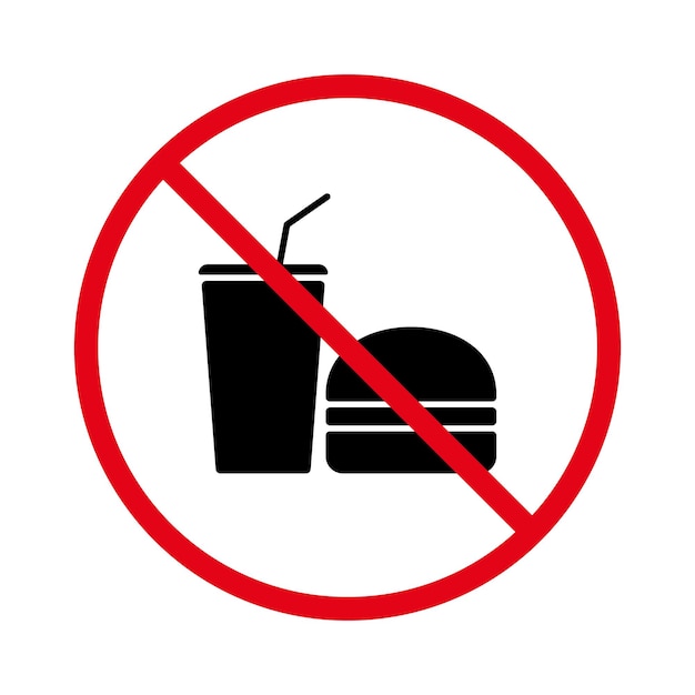 No Allowed Drink Eat Burger Sign Ban Soda Sandwich Black Silhouette Icon Forbid Fast Junk Food