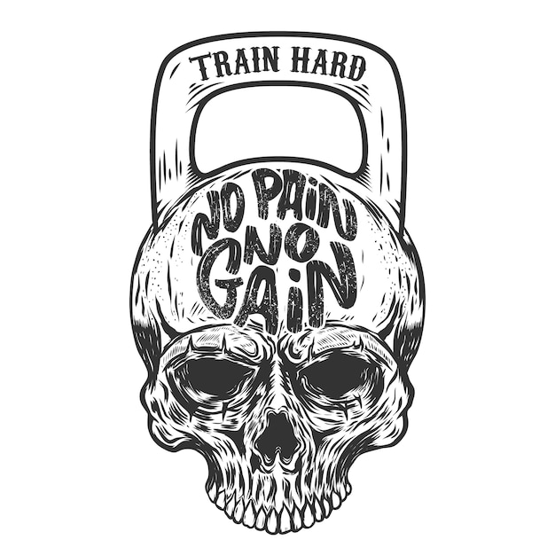 No pain no gain. Train hard. Skull in the form of a weight.   element