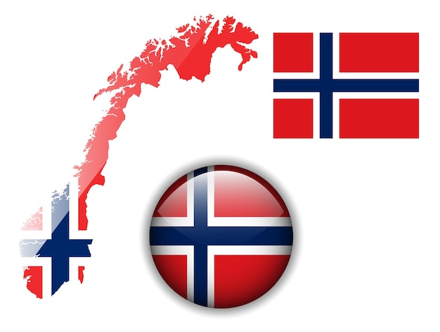 Norway flag map and glossy button