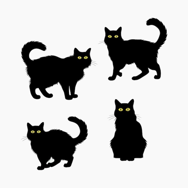 Vector norwegian forest cat silhouette vector set animals illustration template