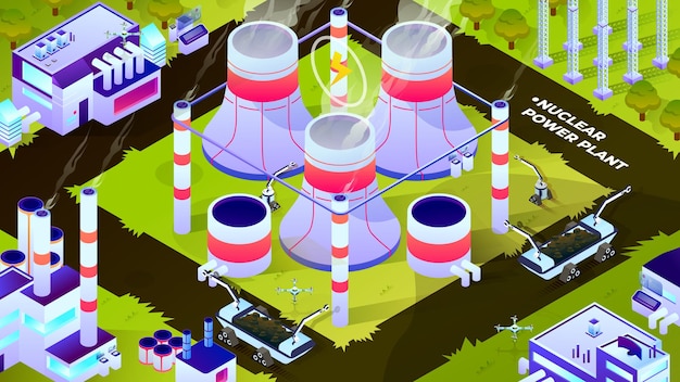 Vector nuclear power plant - isometric illustration