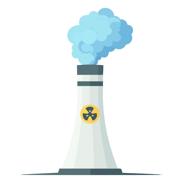 Vector nuclear power plant with white and blue smoke coming out of the chimney