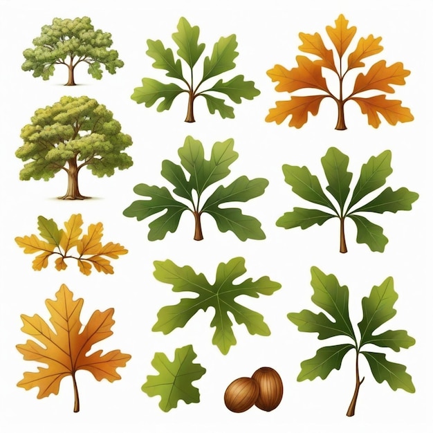 Vector oak vector set white background isolated a high quality