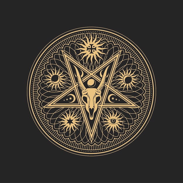 Occult esoteric pentagram sign with goat skull