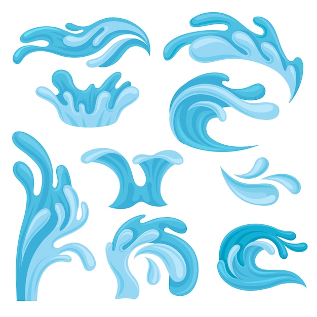 Ocean or sea waves set, water splashes  element for marine nautical theme  Illustrations on a white background