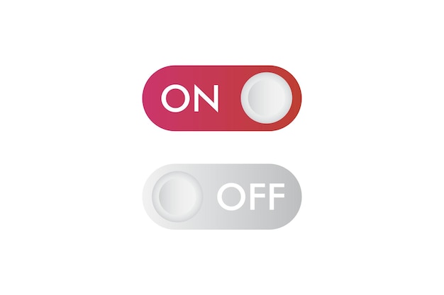 On and off buttons with inscription Mockup. UI template of modern devices. Red and gray