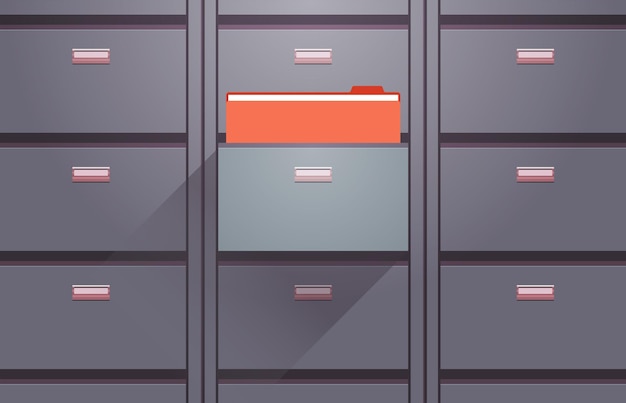 Office cabinet and document data archive storage folders for files business administration concept.