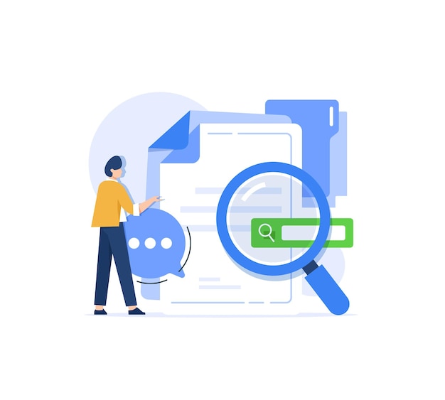 Vector office clerks or employees searching and indexing filesfile managerdata storage teamwork