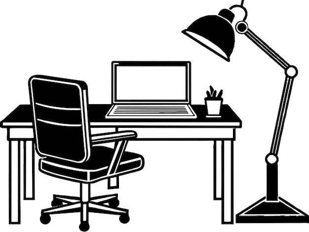 office desk with laptop and lamp