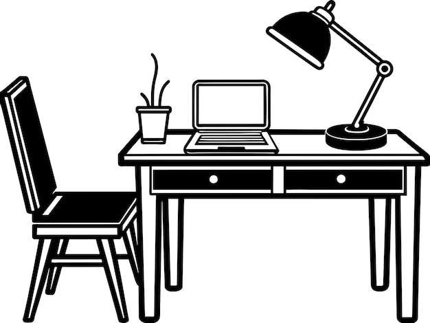 office desk with laptop and lamp