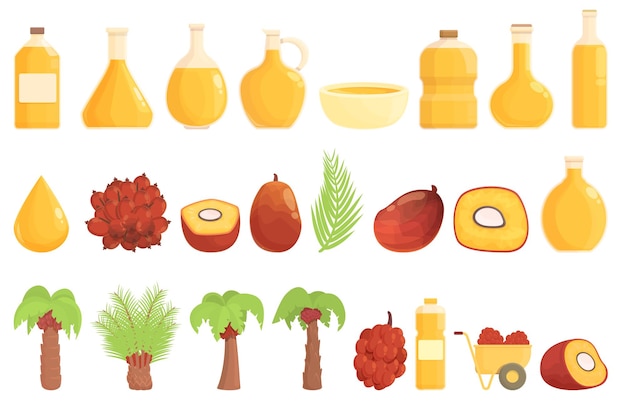 Oil palm icons set cartoon vector Farm plantation