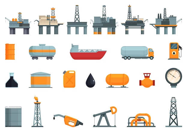 Oil Platform icons set cartoon vector Gas sea