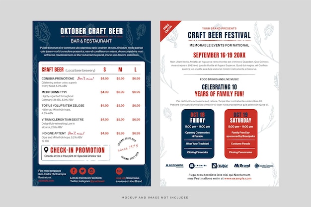 Oktoberfest Craft Beer Festival Flyer Template in Vector